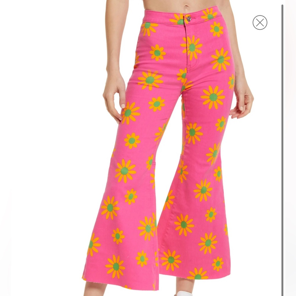 FREE PEOPLE YOUTHQUAKE PRINTED CROP FLARE JEANS
